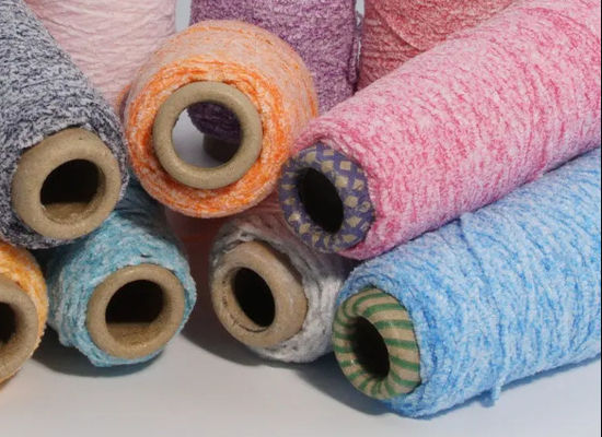 Deux couleurs mixtes de chenille fil Chunky teinté 50% polyester 50% coton mélangé point blanc